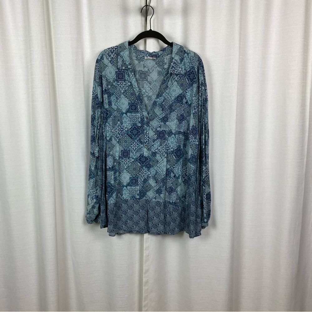 J.Jill Blue Pattern Popover Blouse Sz.4X